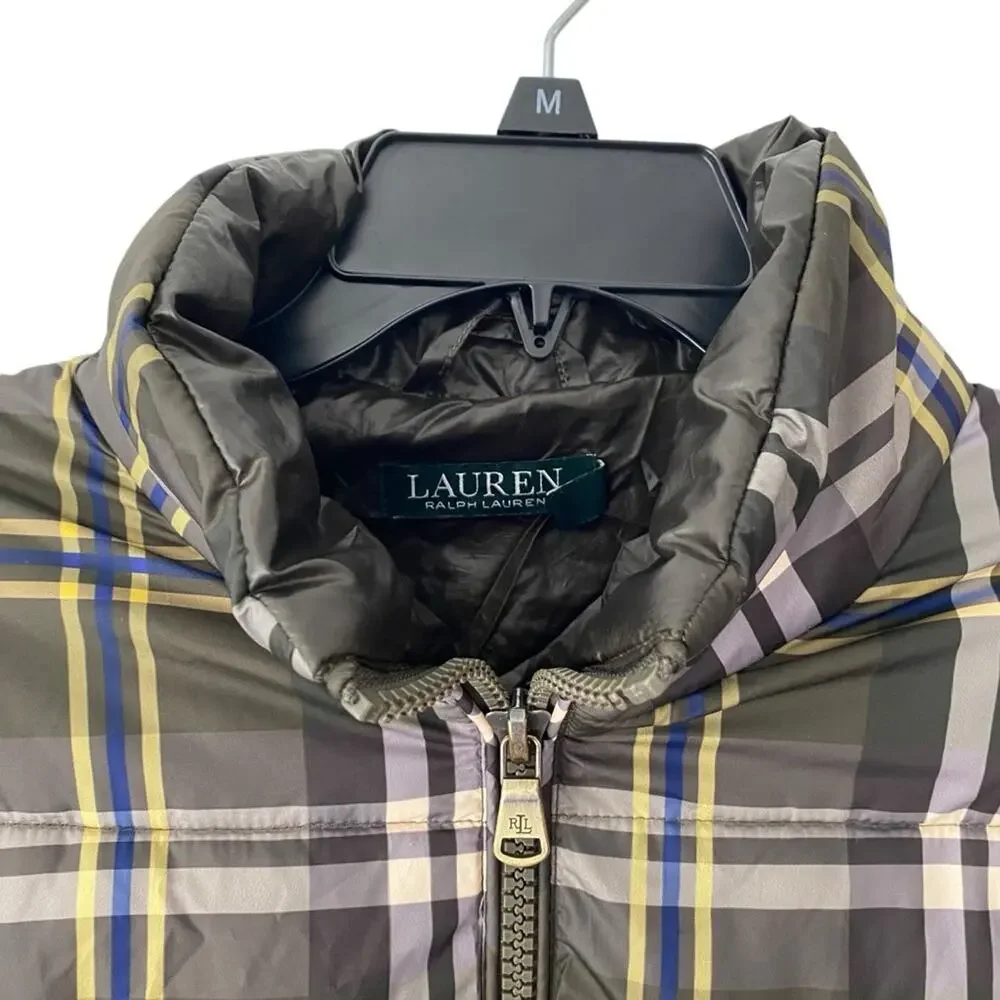 Lauren Ralph Lauren Green Plaid Puffer Quilted Jacket Loden Check size medium